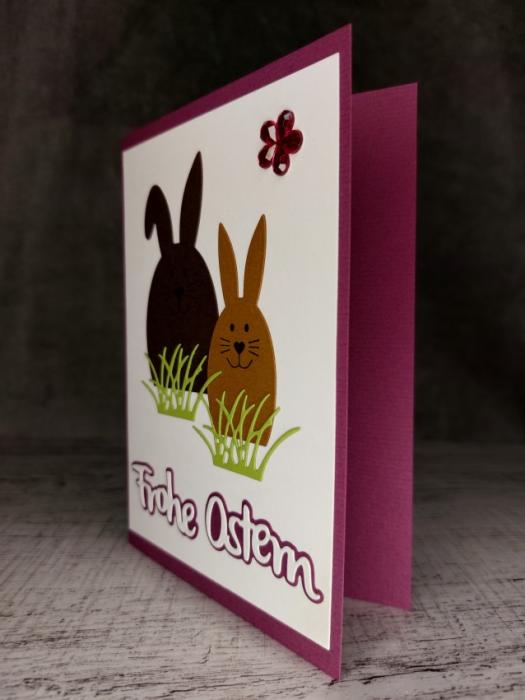 Grußkarte Frohe Ostern zwei Hasen handgemacht